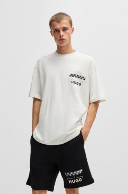 T-shirt en jersey de coton &agrave; imprim&eacute;s course automobile, Blanc