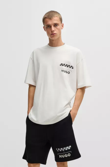 Cotton-jersey T-shirt with racing prints