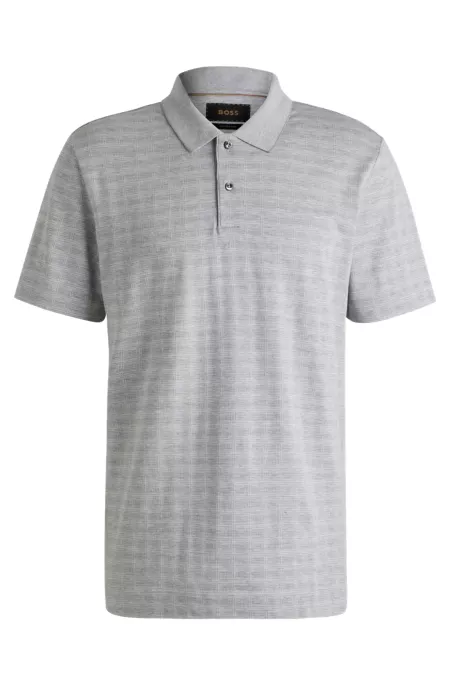 Relaxed-fit polo shirt in cotton-silk checked jacquard