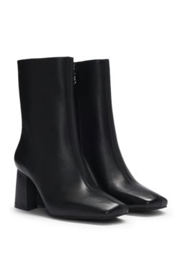 Hugo Boss Faux-leather Ankle Boots With Block Heel In Black