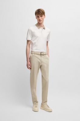 Mercerized-cotton slim-fit polo shirt with collar stripe, White