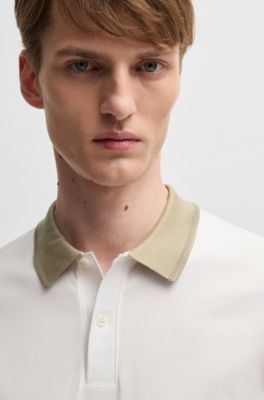 Mercerized-cotton slim-fit polo shirt with collar stripe, White