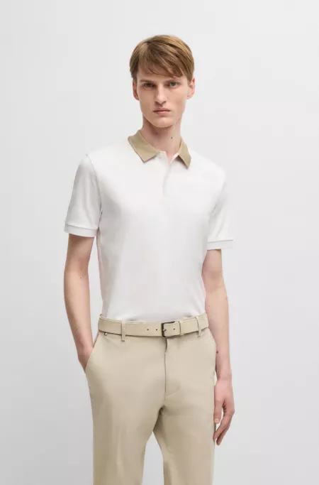 Mercerized-cotton slim-fit polo shirt with collar stripe