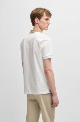 Mercerized-cotton slim-fit polo shirt with collar stripe, White