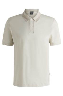 Mercerized-cotton slim-fit polo shirt with collar stripe, White