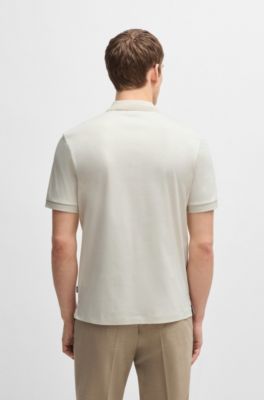 Mercerized-cotton slim-fit polo shirt with collar stripe, White