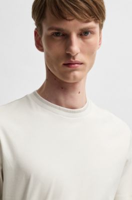 Mercerized-cotton slim-fit T-shirt with collar stripe, White