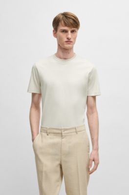 Mercerized-cotton slim-fit T-shirt with collar stripe, White