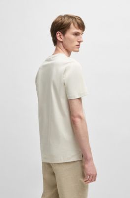 Mercerized-cotton slim-fit T-shirt with collar stripe, White