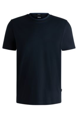 Tシャツ・カットソー BOSS Men T-shirt Blue 50531793 404 BOSS - Mercerized-cotton slim-fit T-shirt with collar stripe