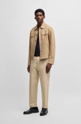 Mercerized-cotton slim-fit T-shirt with collar stripe, Dark Blue