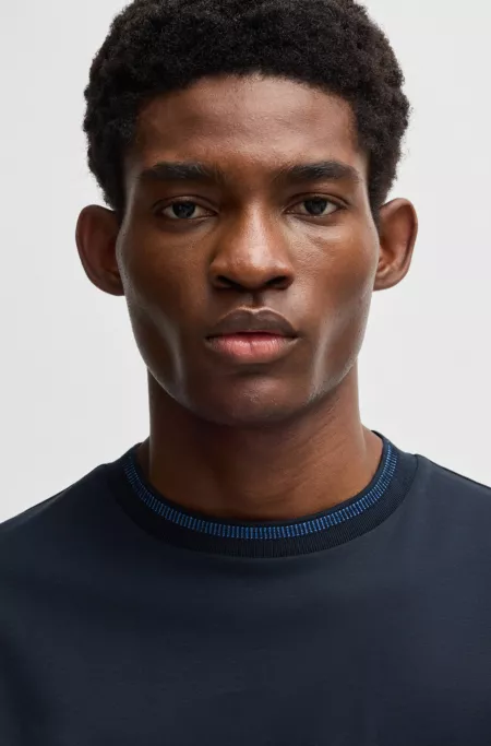 Mercerized-cotton slim-fit T-shirt with collar stripe