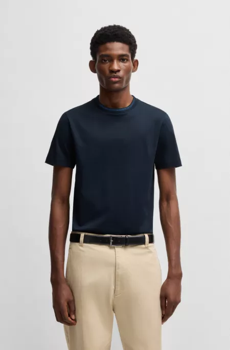 Mercerized-cotton slim-fit T-shirt with collar stripe
