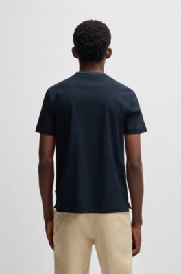 Mercerized-cotton slim-fit T-shirt with collar stripe, Dark Blue