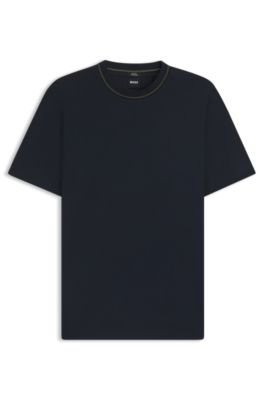 Mercerized-cotton slim-fit T-shirt with collar stripe, Dark Blue