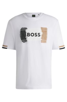 Shop Hugo Boss Cotton-jersey T-shirt With Signature Artwork In White