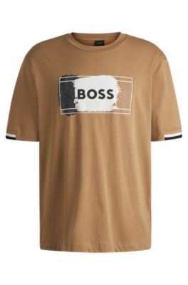Shop Hugo Boss Cotton-jersey T-shirt With Signature Artwork In Beige