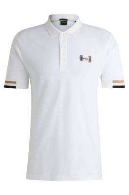 BOSS - Mercerized-cotton polo shirt with signature stripes