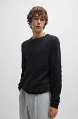 Cotton relaxed-fit sweater with jacquard pattern, Black