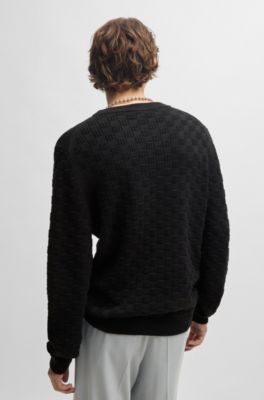 Cotton relaxed-fit sweater with jacquard pattern, Black