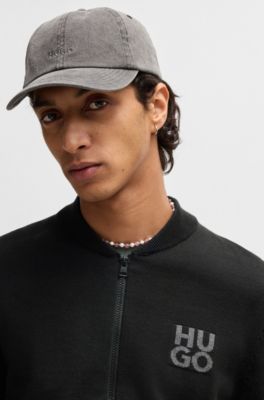 Zip-up cardigan in cotton with stacked logo, Black