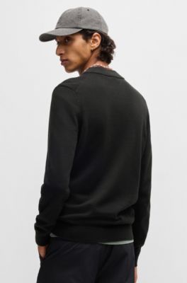 Zip-up cardigan in cotton with stacked logo, Black