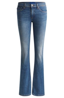 Flared jeans in blue comfort-stretch denim, Blue