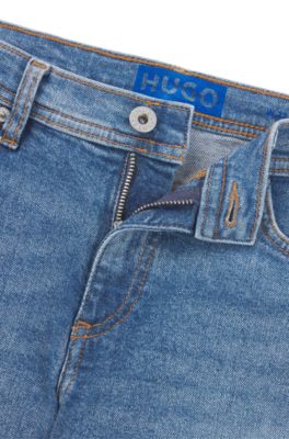 Flared jeans in blue comfort-stretch denim, Blue