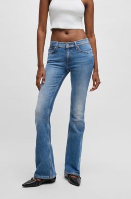Flared jeans in blue comfort-stretch denim, Blue