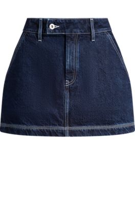Denim mini skirt with contrast stitching, Dark Blue
