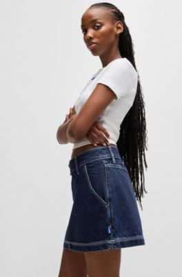 Denim mini skirt with contrast stitching, Dark Blue