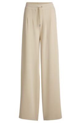 Wide-leg tracksuit bottoms with pleat details, Light Beige