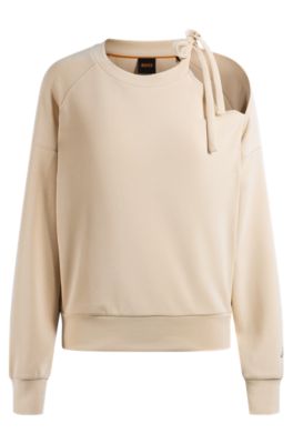 Sweat &agrave; encolure nou&eacute;e et logo manuscrit, Beige clair