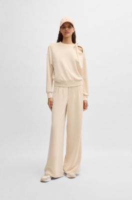 Sweat &agrave; encolure nou&eacute;e et logo manuscrit, Beige clair