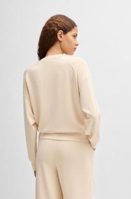 Sweat &agrave; encolure nou&eacute;e et logo manuscrit, Beige clair