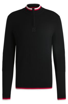 Zip-neck sweater with contrast tipping, Black