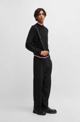Zip-neck sweater with contrast tipping, Black