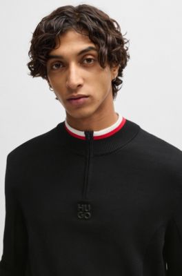Zip-neck sweater with contrast tipping, Black