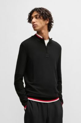 Zip-neck sweater with contrast tipping, Black