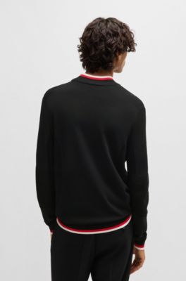 Zip-neck sweater with contrast tipping, Black
