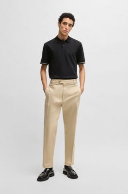 Mercerized-cotton regular-fit polo shirt with stripe trims, Black