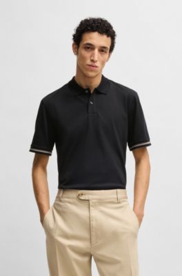 Mercerized-cotton regular-fit polo shirt with stripe trims