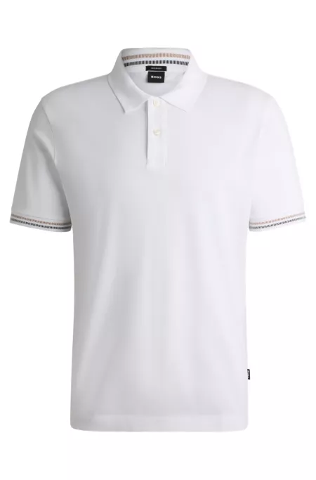 Mercerized-cotton regular-fit polo shirt with stripe trims