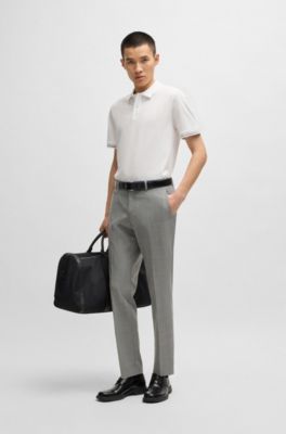 Mercerized-cotton regular-fit polo shirt with stripe trims, White