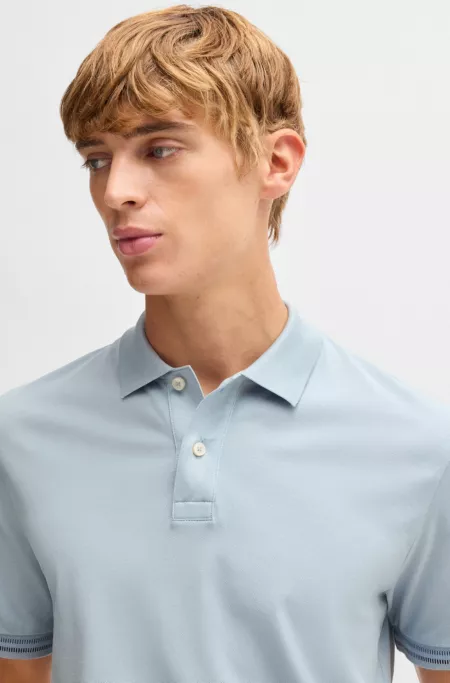 Mercerized-cotton regular-fit polo shirt with stripe trims