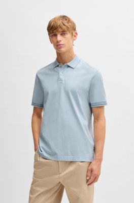 Polo Regular en coton merceris&eacute; avec finitions &agrave; rayures, bleu clair