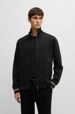 Sudadera regular fit de algod&oacute;n mercerizado con pu&ntilde;os a rayas, Negro