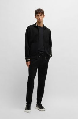 Mercerized-cotton tracksuit bottoms with stripe waistband, Black