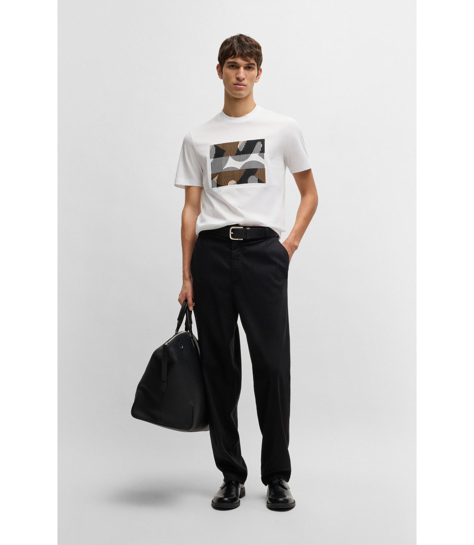 ブランデー BOSS BOSS - Mercerized-cotton T-shirt with brand artwork - White