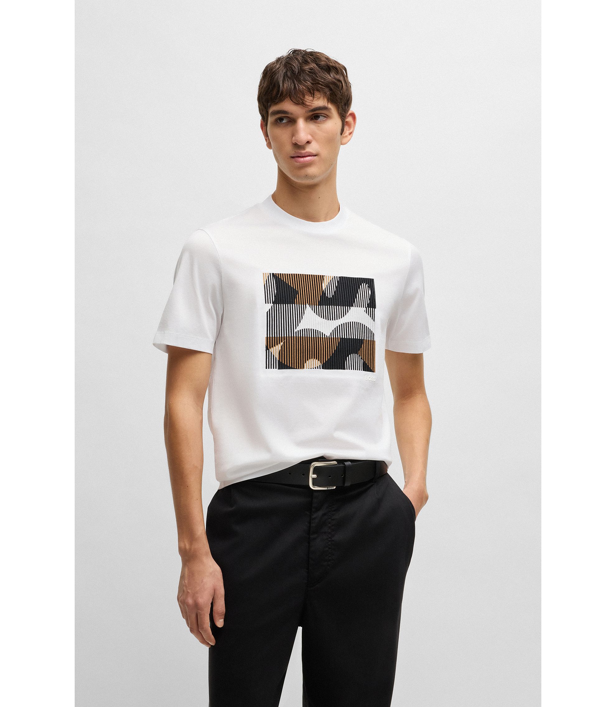 BOSS - Mercerized-cotton T-shirt with brand artwork - White BOSS - Mercerized-cotton T-shirt with brand artwork - White